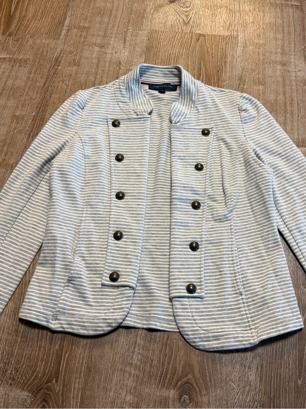 Tommy Hilfiger Women’s M Striped Knit Blazer Jacket – Light Blue & Cream